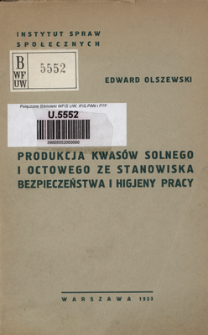 Produkcja kwas&oacute;w solnego i octowego ze stanowiska bezpieczeństwa i higieny pracy