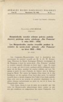 Les Harpacticoïdes marins recueillis pendant la croisière du navire-école polonais "Dar Pomorza" en hiver 1931-1932