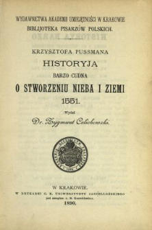 Krzysztofa Pussmana Historyja bardzo cudna o stworzeniu nieba i ziemi, 1551