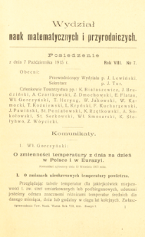 Sprawozdania z Posiedzeń Towarzystwa Naukowego Warszawskiego, Wydział III, Nauk Matematycznych i Przyrodniczych. Rok VIII. No 7.