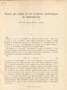 Sopra gli spazi di un numero qualunque di dimensioni
