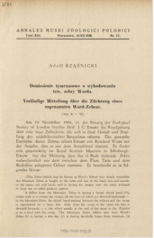 Vorl&auml;ufige Mitteilung &uuml;ber die Z&uuml;chtung eines sogenannten Ward-Zebras