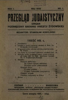Przegląd Judaistyczny : organ poświęcony badaniu kwestii żydowskiej 1922 N.1
