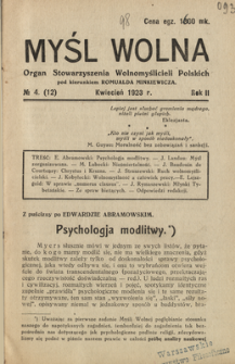 Myśl Wolna : organ Stow. Wolnomyślicieli Polskich, R. 2, Nr. 4