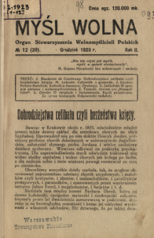 Myśl Wolna : organ Stow. Wolnomyślicieli Polskich, R. 2, Nr 12