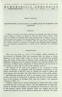 Earthworms (Oligochaeta, Lumbricidae) of Warsaw and Mazovia