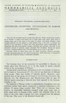 Coccinellids (Coleoptera, Coccinellidae) of Warsaw and Mazovia