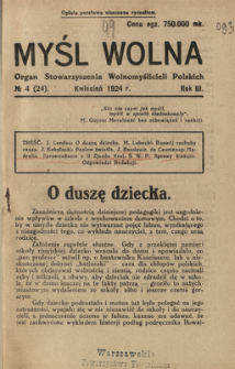 Myśl Wolna : organ Stow. Wolnomyślicieli Polskich, Rok. 3, Nr. 4