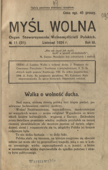 Myśl Wolna : organ Stow. Wolnomyślicieli Polskich, R. 3, Nr 11