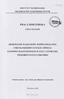 Określenie warunk&oacute;w wsp&oacute;łstrącania i mechaniz&oacute;w syntezy spinelu gliowo-magnezowego w ceku uzyskania przezroczystej ceramiki. Praca doktorska = Determination of coprecipitation coditions and mechanisms of magnesium aluminate spinel synthesis in order to obtain transparent ceramics