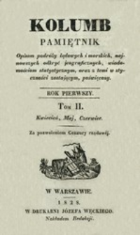 Kolumb : pamiętnik opisom podróży lądowych i morskich, najnowszych odkryć jeograficznych, ... R. 1, t. 2, nr 7-12