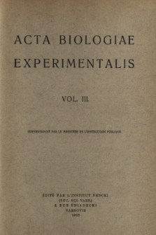 Acta Biologiae Experimentalis. Vol. 3, 1929
