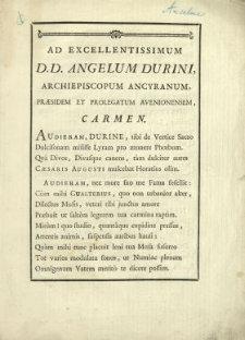 Ad Excellentissimum D.D. Angelum Durini Archiepiscopum Ancyranum, Praesidem Et Prolegatum Avenionensem, Carmen