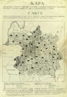 Mapa obrazująca stosunek ilościowy własności polskiej do rosyjskiej na obszarze ziem litewsko-białoruskich dawnej Rzeczypospolitej Polskiej = Carte repr&eacute;sentante les quantit&eacute;s relatives des propriet&eacute;s Polonaise et Russes sur les terrains de la Lithuanie et de la routhenie - blanche de l'ancienne R&eacute;publique Polonaise.