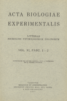 Acta Biologiae Experimentalis. Vol. 11, Fasc. 1-2, 1937