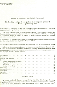 The breeding ecology of woodpeckers in a tempretate primaeval forest - preliminary data