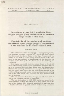 Complete list of the specimens of skeletons and skins of Equus quagga quagga (GM.) preserved in the museums of the whole world in 1939