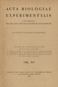 Acta Biologiae Experimentalis. Vol. 14, 1947