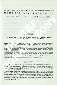 The state of knowledge of the invertebrates in urban areas in Britain with examples taken from the city of Sheffield