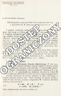 Deformacja element&oacute;w powierzchniowych i linowych w mechanice kontinuum