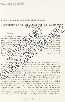 A description of the AS-language for the Ellott 803 computer