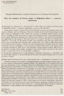 Why low numbers of Parus major in Białowieża Forest - removal experiments
