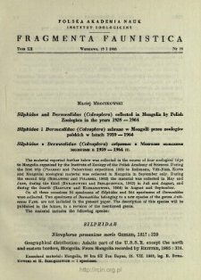 Silphidae and Dermestidae (Coleoptera) collected in Mongolia by Polish Zoologists in the years 1959-1964 = Silphidae i Dermestidae (Coleoptera) zebrane w Mongolii przez zoolog&oacute;w polskich w latach 1959-1964