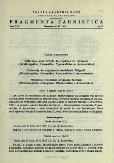 Mat&eacute;riaux pour l'&eacute;tude des dipt&egrave;res de Bulgarie (Stratiomyidae, Conopidae, Pipunculidae et Acroceridae) = Materiały do znajomości much&oacute;wek Bułgarii (Stratiomyidae, Conopidae, Pipunculidae i Acroceridae)