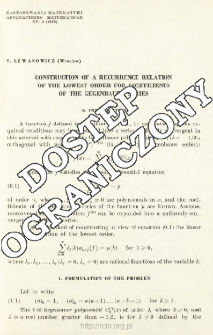 Construction of a recurrence relation of the lowest order for coefficients of the Gegenbauer series