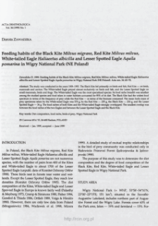 Feeding habits of the black kite Milvus migrans, red kite Milvus milvus, white-tailed eagle Haliaeetus albicilla and lesser spotted eagle Aquila pomarina in Wigry National Park (NE Poland)