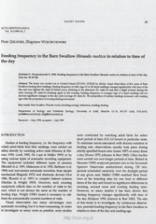 Feeding frequency in the barn swallow Hirundo rustica in relation to time of the day