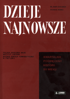 Dzieje Najnowsze : [kwartalnik poświęcony historii XX wieku] R. 31 z. 4 (1999), Strony tytułowe, spis treści