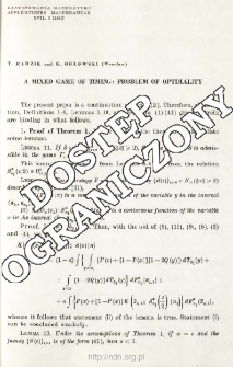 A mixed game of timing: Problem of optimality