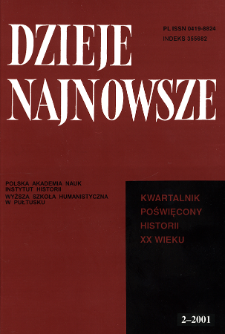 Dzieje Najnowsze : [kwartalnik poświęcony historii XX wieku] R. 33 z. 2 (2001), Strony tytułowe, spis treści