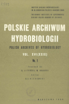 Polskie Archiwum Hydrobiologii, Tom 16 (XXIX) nr 1 = Polish Archives of Hydrobiology