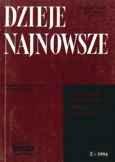 Dzieje Najnowsze : [kwartalnik poświęcony historii XX wieku] R. 26 z. 2 (1994), Strony tytułowe, spis treści