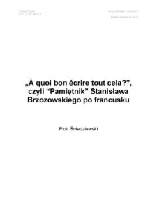 &ldquo;&Agrave; quoi bon &eacute;crire tout cela?&rdquo;, czyli "Pamiętnik" Stanisława Brzozowskiego po francusku