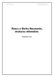 Rzecz o&nbsp;Berku Neumanie, drukarzu wileńskim