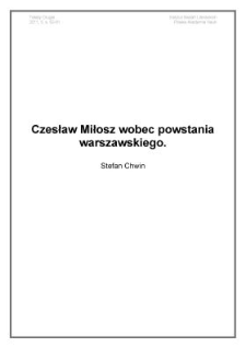 Czesław Miłosz wobec powstania warszawskiego