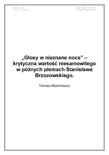 "Głosy w nieznane noce" - krytyczna wartość niesamowitego w późnych pismach Stanisława Brzozowskiego