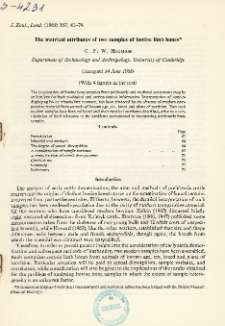 The metrical attributes of two samples of bovine limb bones
