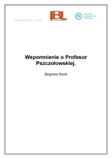 Wspomnienie o Profesor Pszczołowskiej