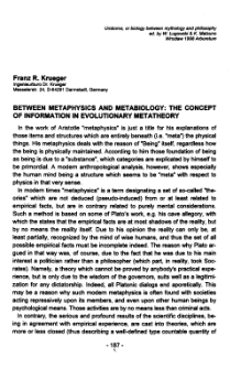 Between metaphysics and metabiology. The concept of information in evolutionary metatheory