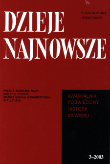 Dzieje Najnowsze : [kwartalnik poświęcony historii XX wieku] R. 35 z. 3 (2003), Title pages, Contents