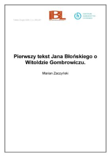 Pierwszy tekst Jana Błońskiego o Witoldzie Gombrowiczu