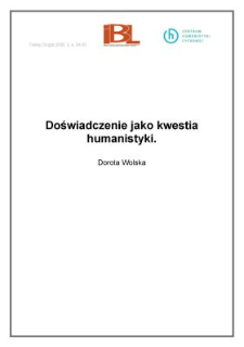 Doświadczenie jako kwestia humanistyki
