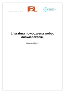 Literatura nowoczesna wobec doświadczenia