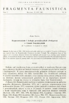 Rozprzestrzenienie i ekologia prostoskrzydłych (Orthoptera) w G&oacute;rach Świętokrzyskich