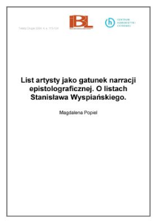 List artysty jako gatunek narracji epistolograficznej. O listach Stanisława Wyspiańskiego