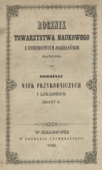 Rocznik Towarzystwa Naukowego z Uniwersytetem Jagiellońskim Złączonego, Rok 1852, Zeszyt II